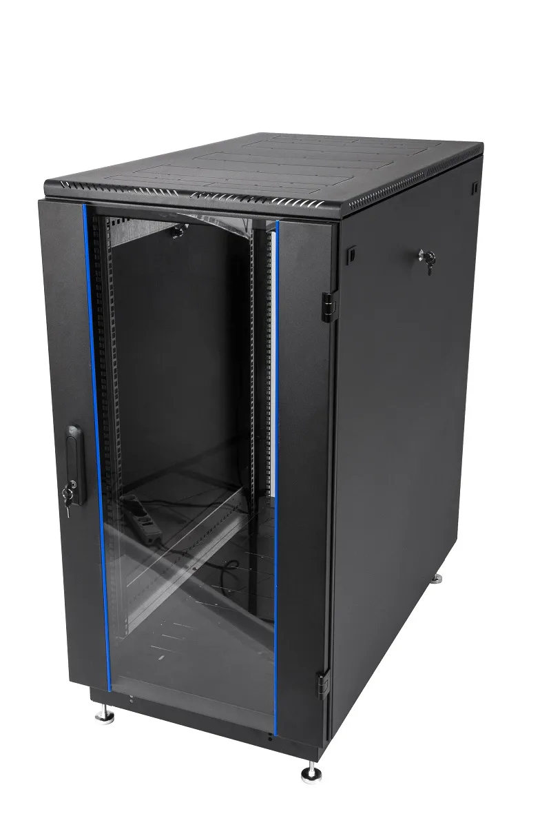 картинка Шкаф телекоммуникационный напольный 18U (600 × 600) дверь стекло, цвет чёрный  